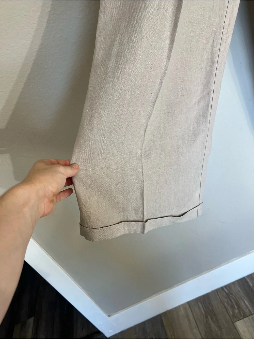 Free People Lyla wide leg cuffed linen trouser low slung pants beige 6 coastal